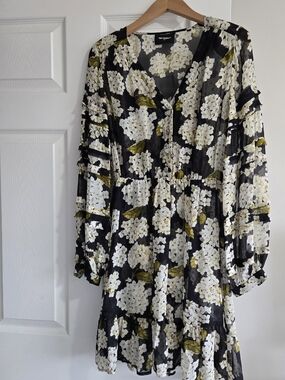 THE KOOPLES | 100% Silk Dark Floral Ruffle Mini Dress Size 1 (S)